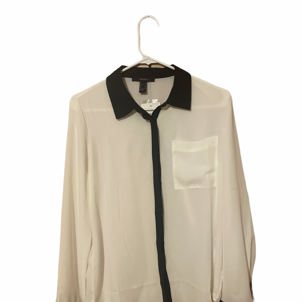 Black Trim White Blouse Button Down